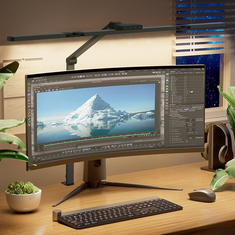 LED Desk Lamp with Clamp and Remote Dimming 24W - Minimalist aesthetic in natural lighting