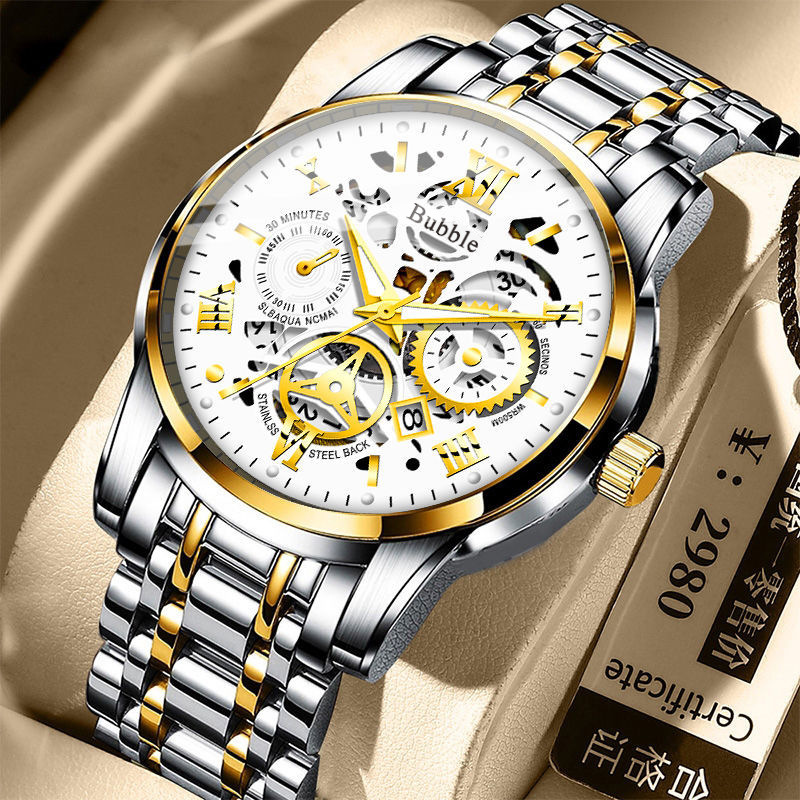 Mens Quartz Watch Waterproof Luxury Hollow Dial Wristwatch - Product close-up for better view