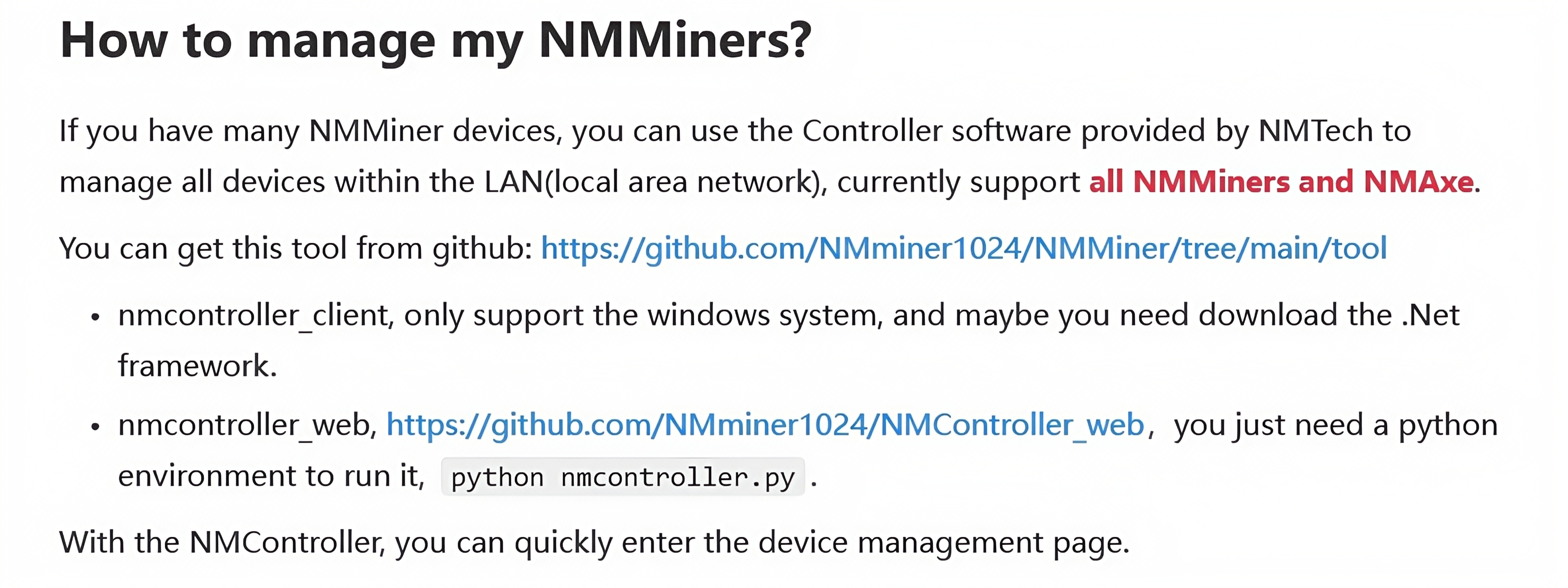 NMMiner product FAQ and help information