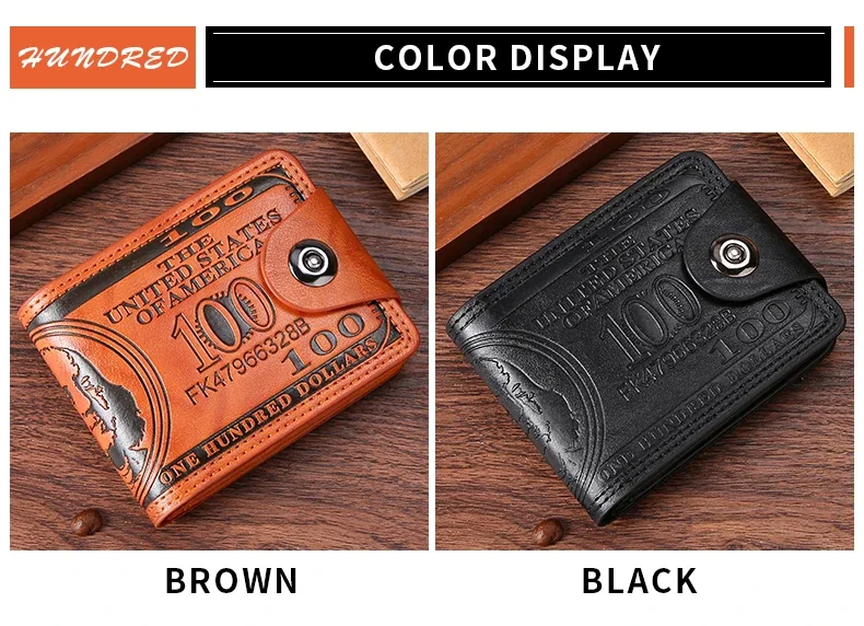 Mens Leather Wallet Dollar Pattern Large Capacity Card Holder - Image highlighting product features