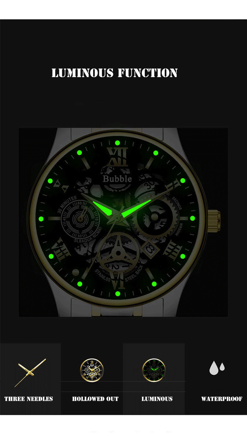 Mens Quartz Watch Waterproof Luxury Hollow Dial Wristwatch - Lifestyle shot of the product