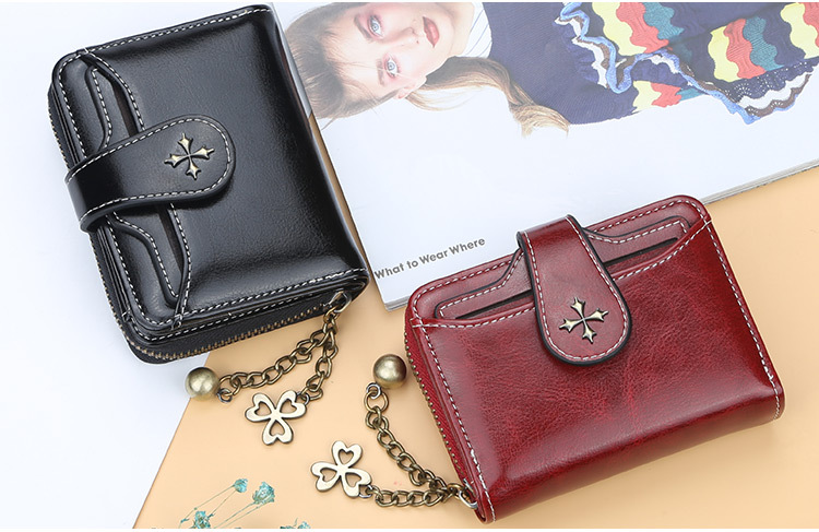 Womens Short Leather Wallet Small Card and Coin Purse - Premium material and texture showcase