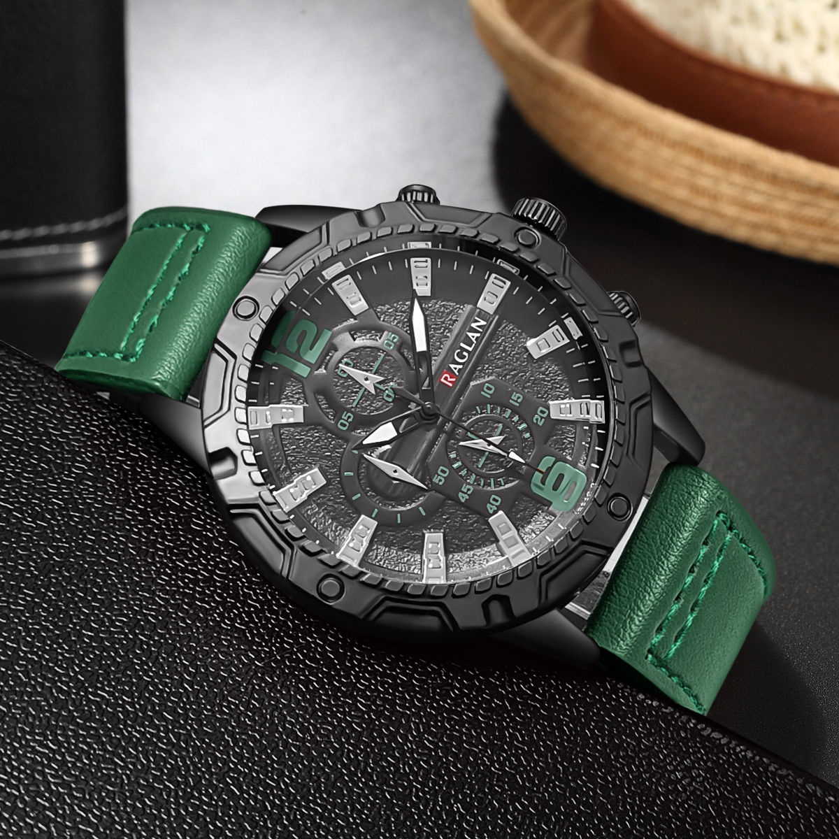 Mens Leather Watch Fashion Wristwatch - Elegant design displayed