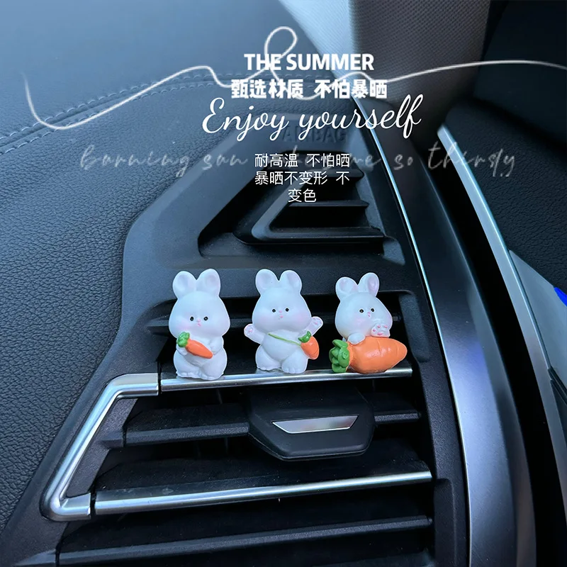 Cute Bunny Car Center Console Decor Accessories - Zoomed image showing craftsmanship