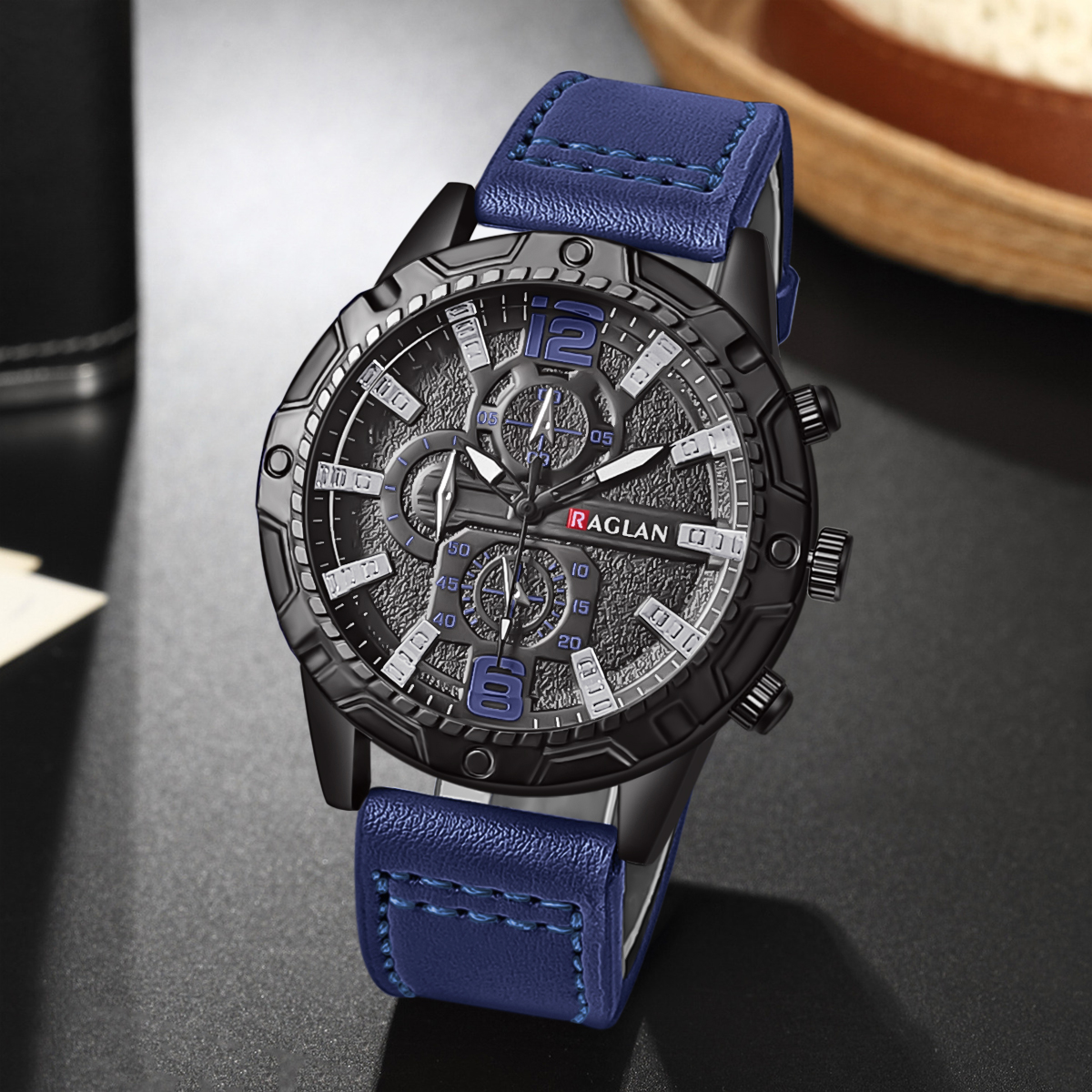 Mens Leather Watch Fashion Wristwatch - Image highlighting product features
