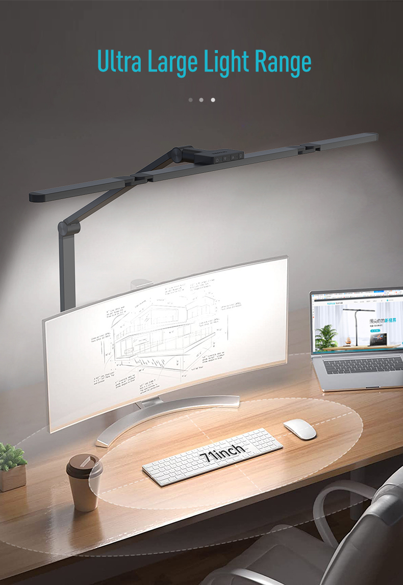 LED Desk Lamp with Clamp and Remote Dimming 24W - Sleek profile against neutral background