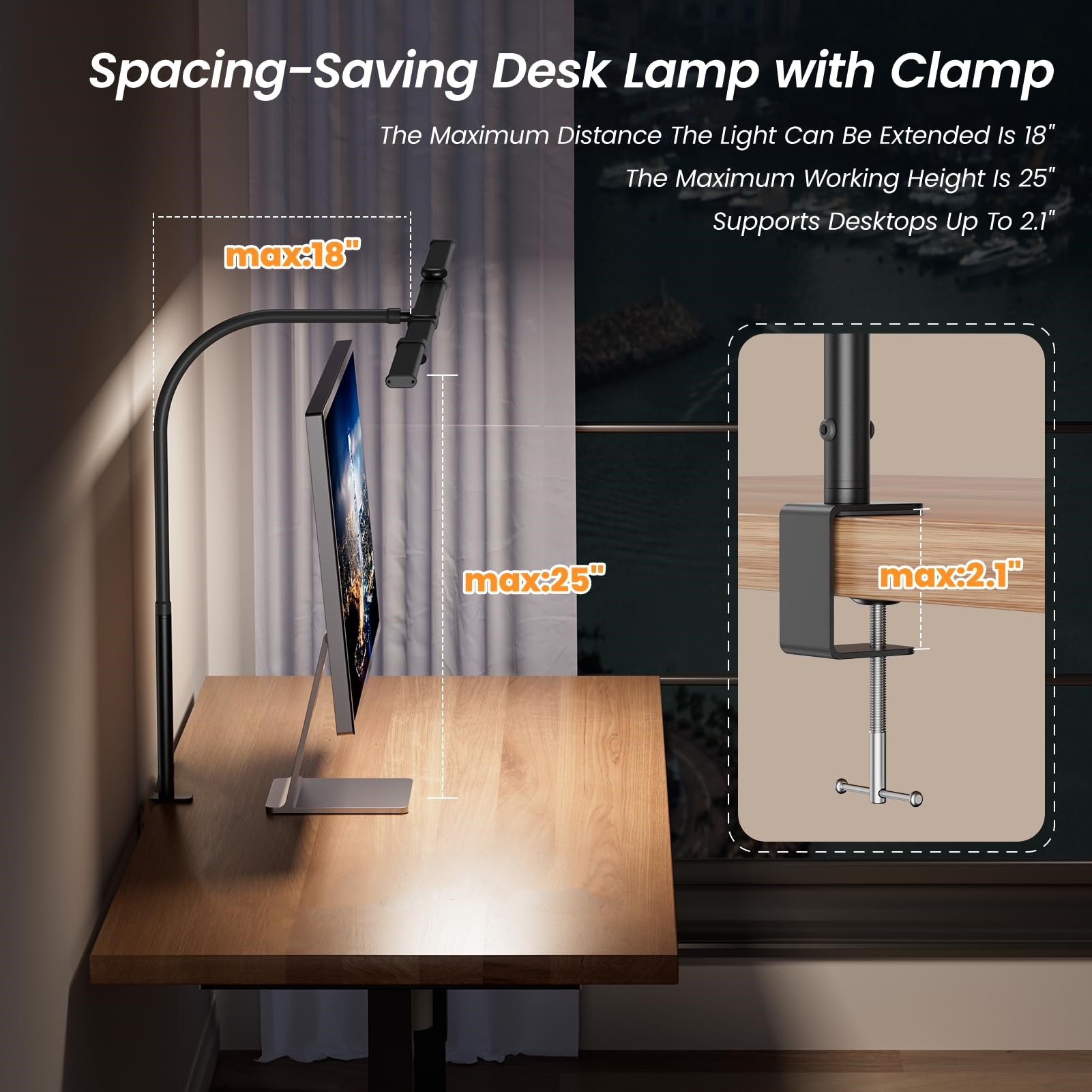 LED Desk Lamp with Clamp and Remote Dimming 24W - Product close-up for better view