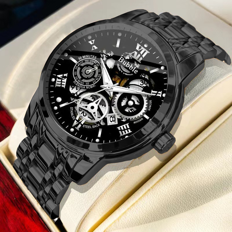 Mens Quartz Watch Waterproof Luxury Hollow Dial Wristwatch - Zoomed image showing craftsmanship