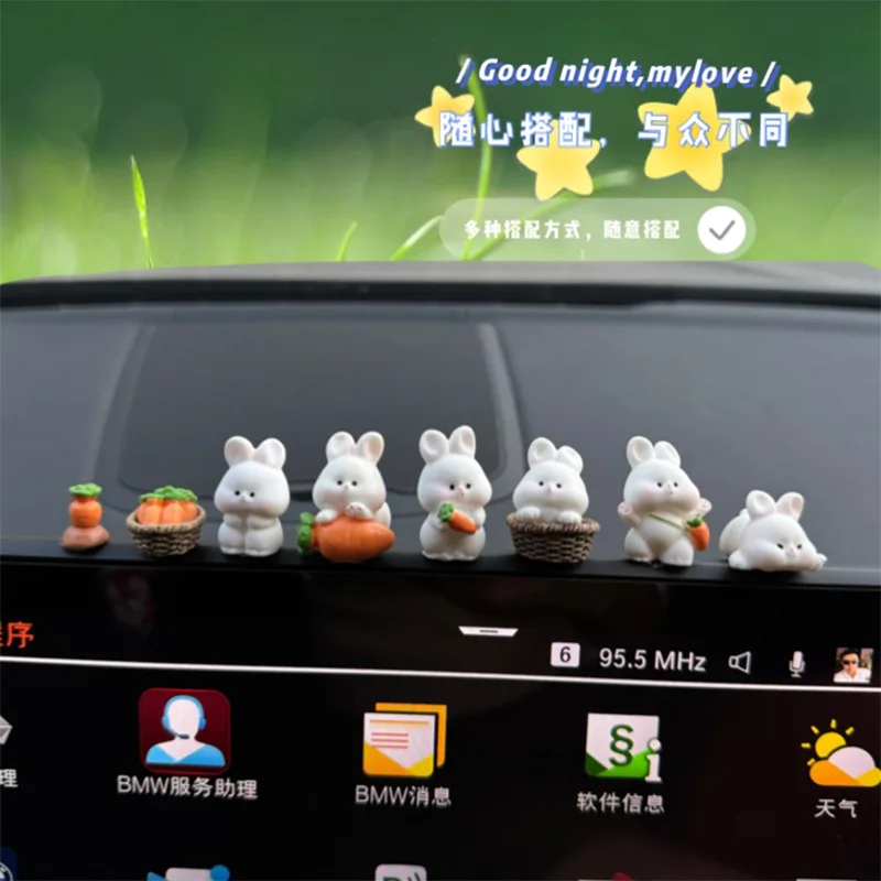 Cute Bunny Car Center Console Decor Accessories - Minimalist aesthetic in natural lighting