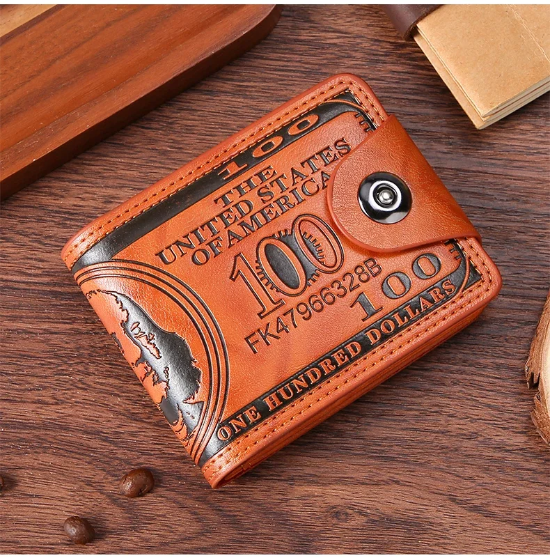 Mens Leather Wallet Dollar Pattern Large Capacity Card Holder - Product shown with accessories