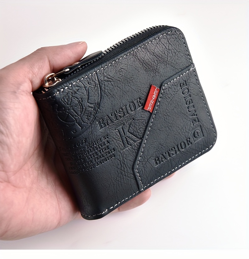 Mens Leather Wallet Zipper Coin Purse and Card Holder - Detailed view of the product