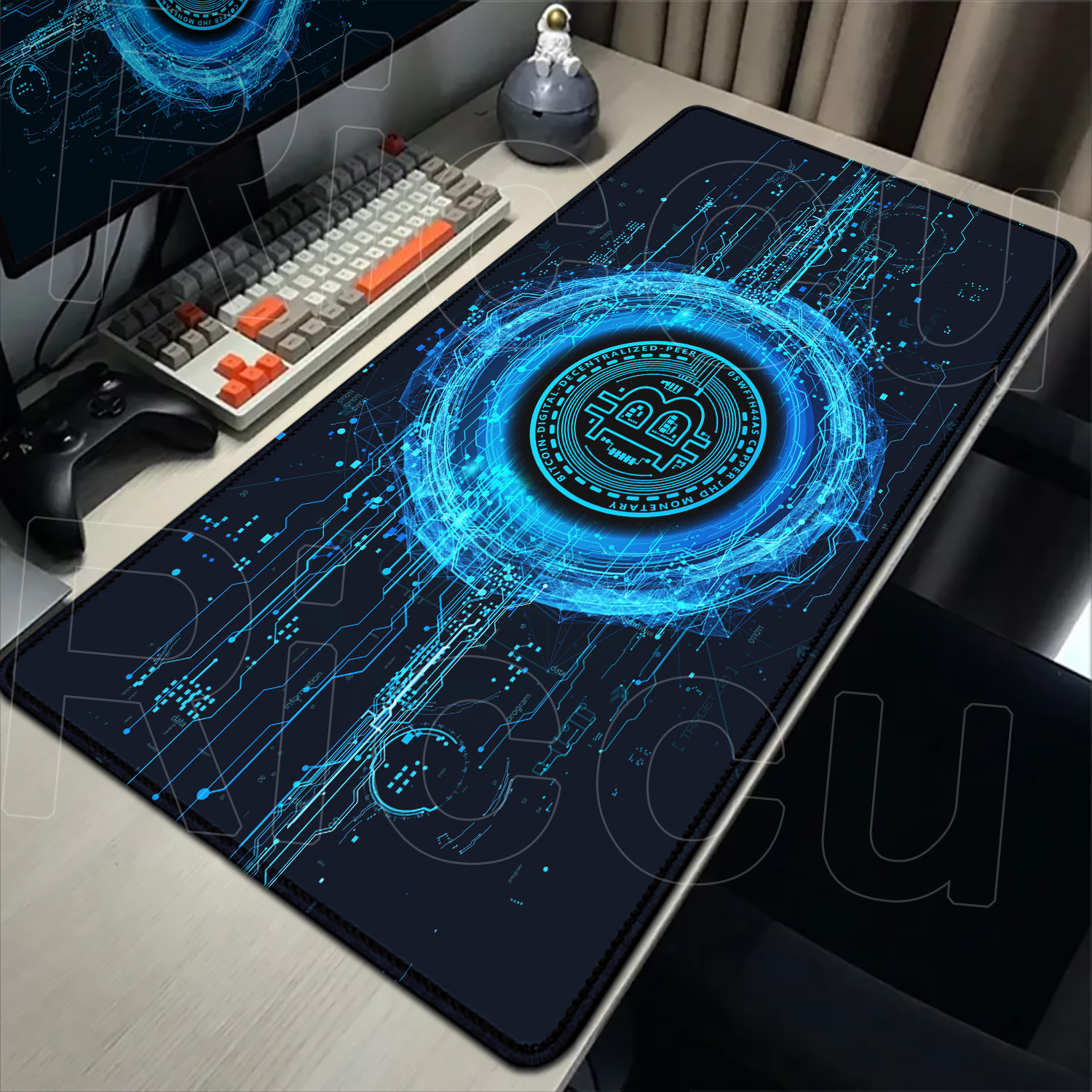 Bitcoin Mouse Pad XXL Large Desk Mat Gaming Deskpad 90x40cm - Product shown with accessories
