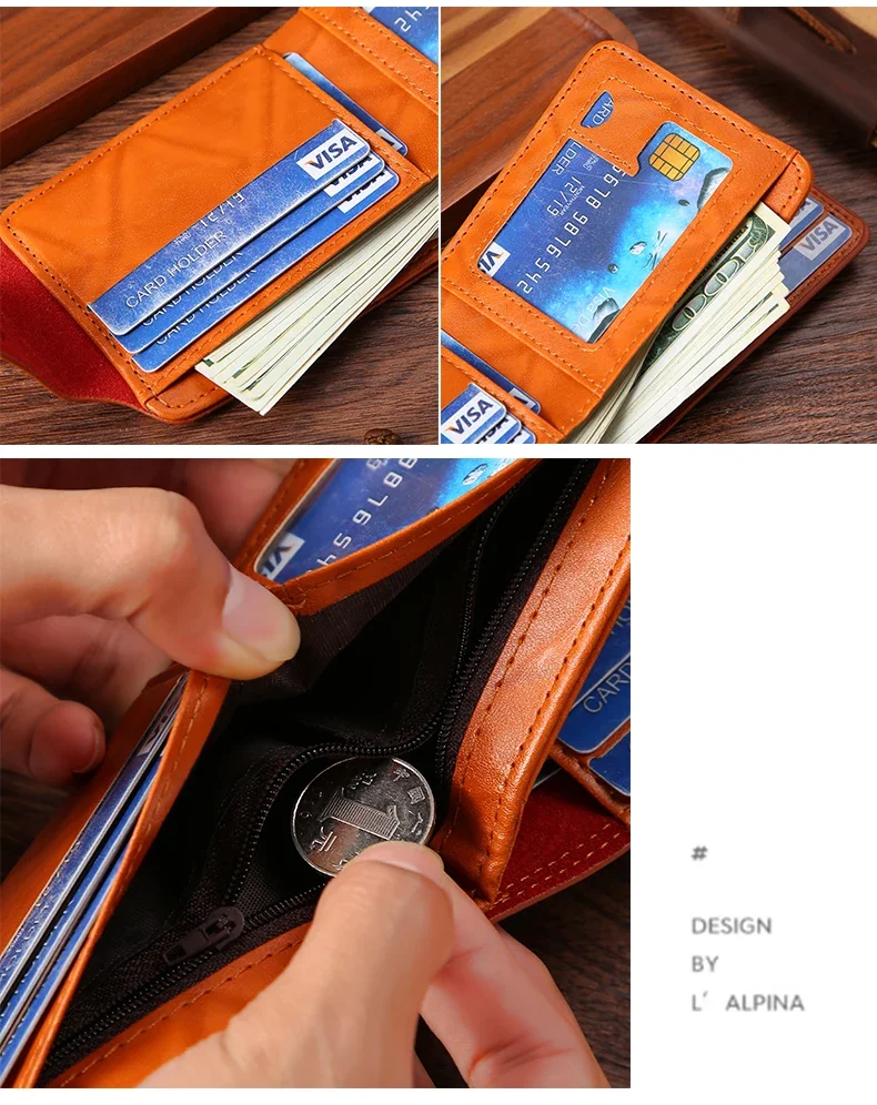 Mens Leather Wallet Dollar Pattern Large Capacity Card Holder - Elegant design displayed