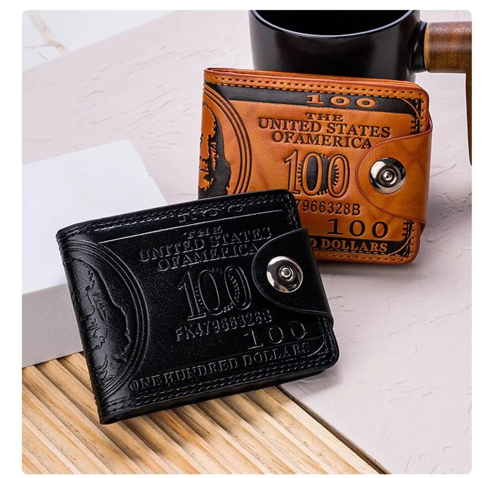 Mens 100 Dollar Bill Leather Wallet Card Holder - Side view of the item