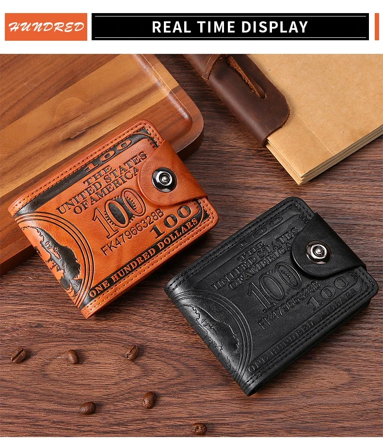 Mens Leather Wallet Dollar Pattern Large Capacity Card Holder - Minimalist aesthetic in natural lighting