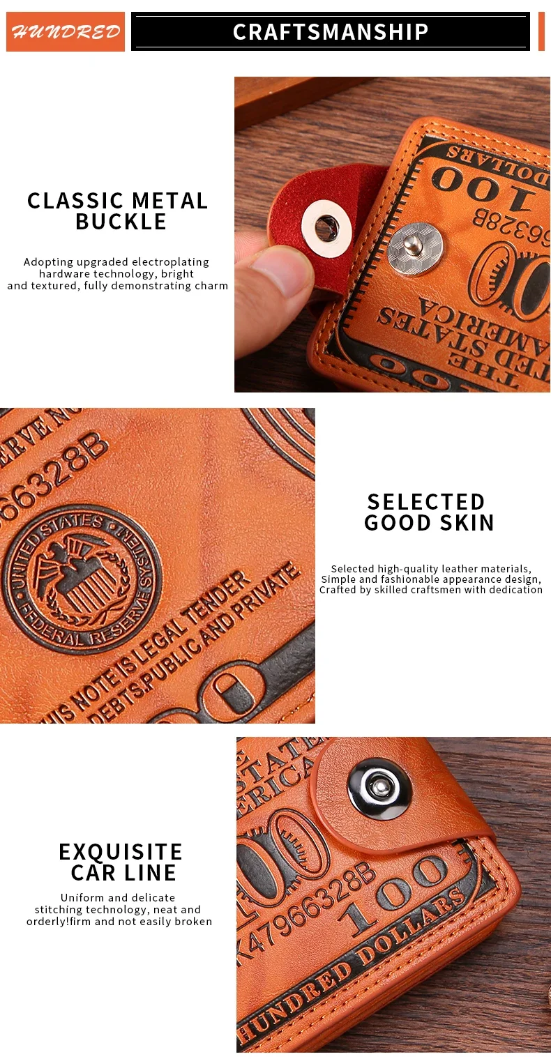 Mens Leather Wallet Dollar Pattern Large Capacity Card Holder - Premium material and texture showcase