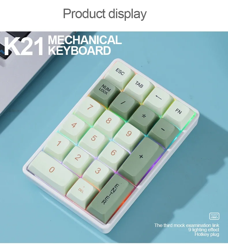 RGB backlight glowing on the 21 keys numeric keypad