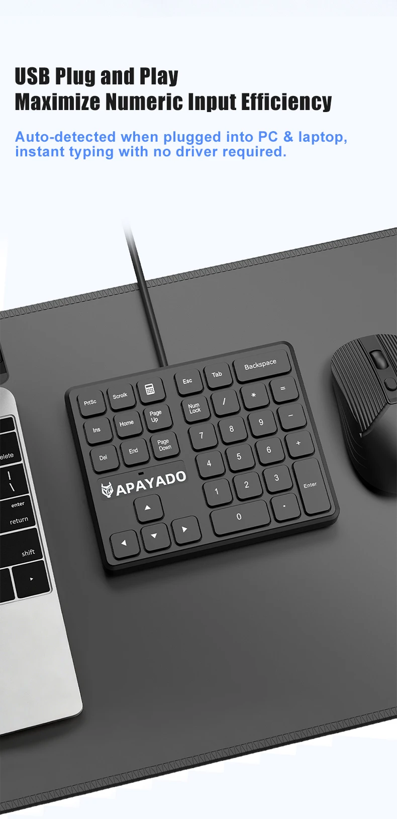 Matte surface and anti slip base of the APAYADO T35 keypad
