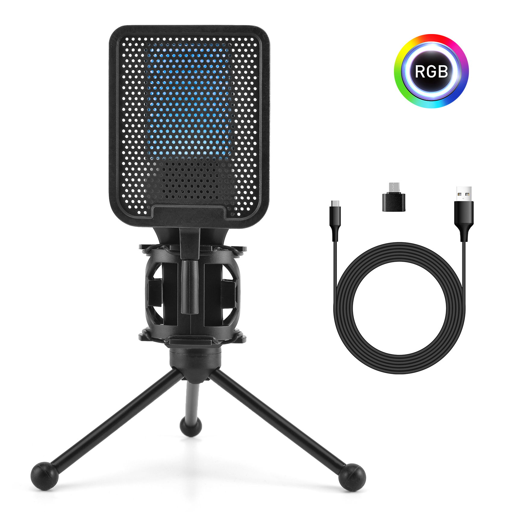 RGB gaming microphone glowing in the dark