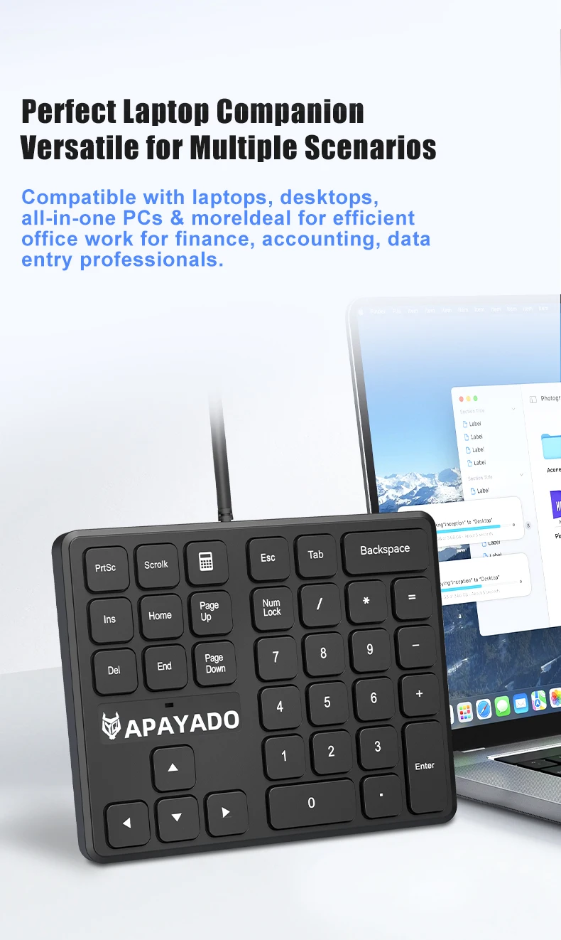 Close up of keys on APAYADO T35 34 key number pad
