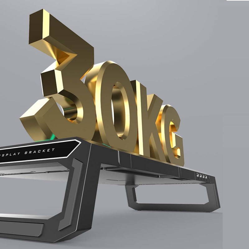 RGB color light monitor stand on a tidy desk