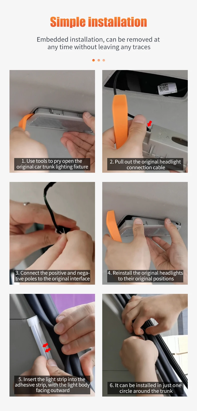 LED Car Trunk Strip Light Automatic Sensor Interior Lighting - Premium material and texture showcase