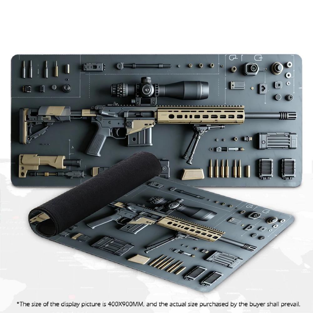 Gaming Mouse Pad Tactical Rifle Blueprint Neon Desk Mat - Lifestyle shot of the product