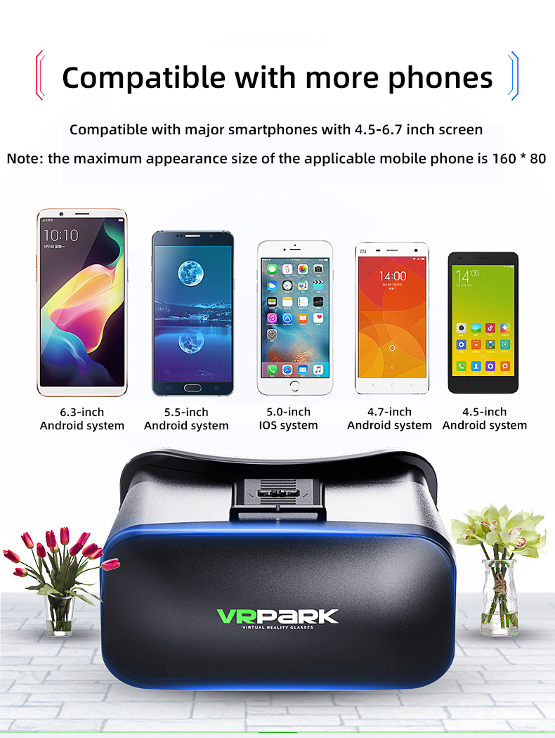 VR Headset 3D Virtual Reality Glasses for Smartphones - Image highlighting product features