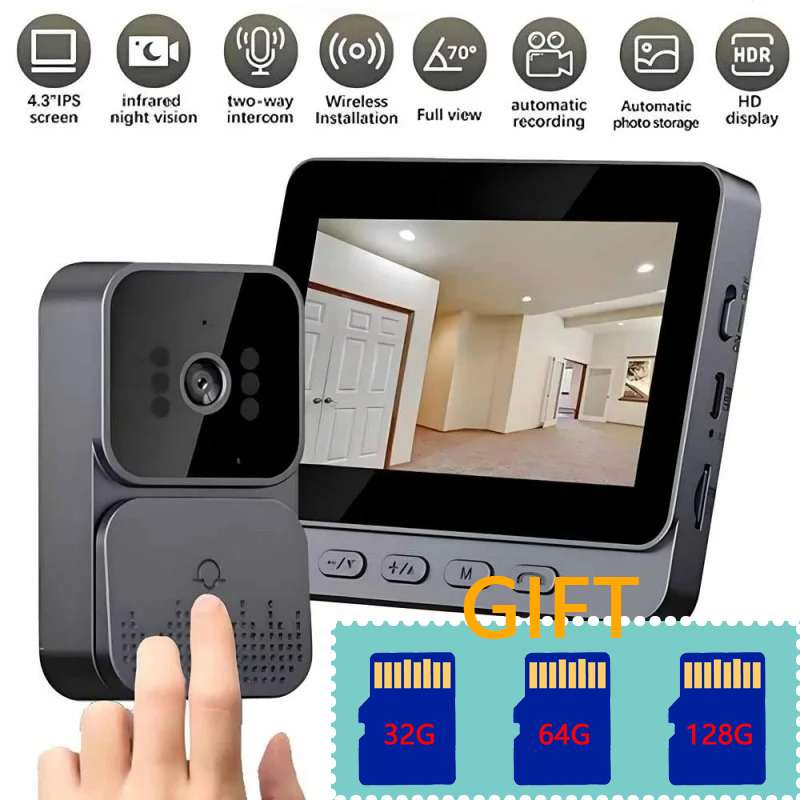 Smart WiFi video doorbell with 4.3 inch HD screen