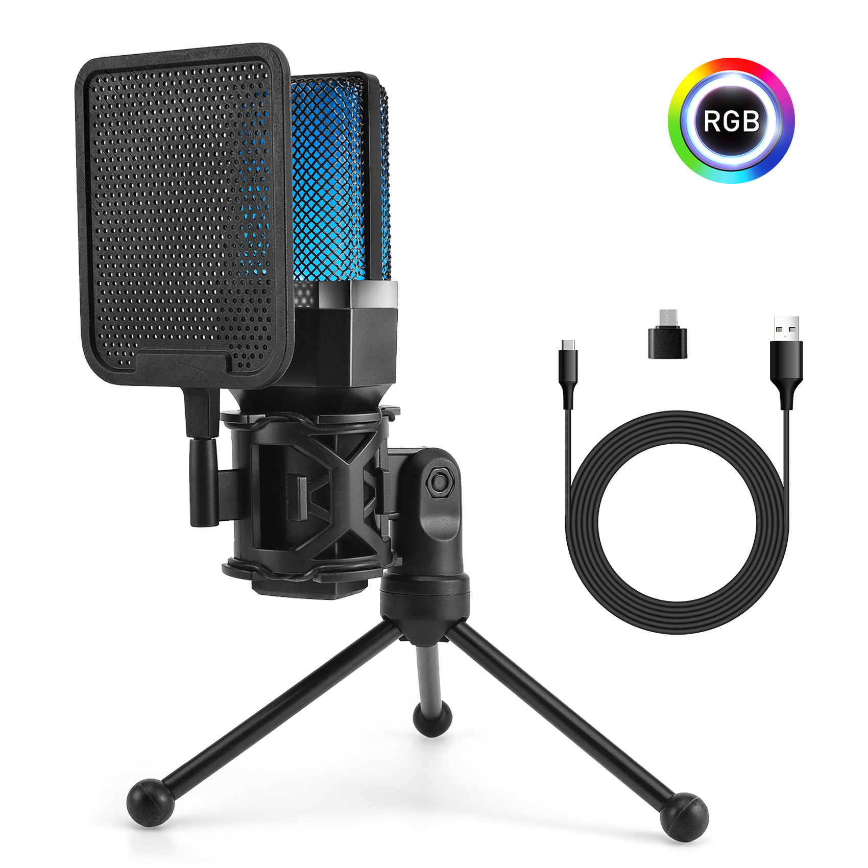 USB wired microphone with pop filter