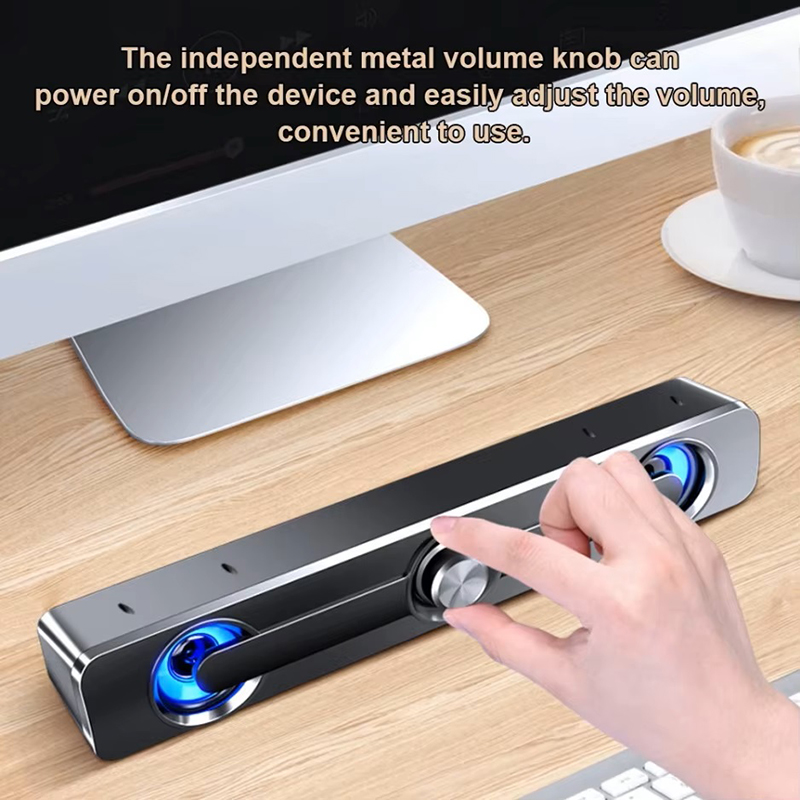 Black stereo sound bar for laptop and desktop