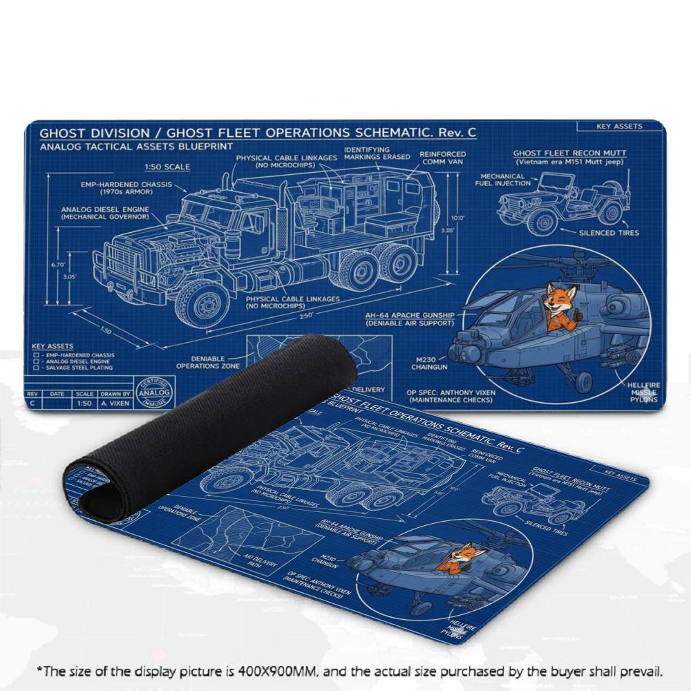 Vintage Car Blueprint XXL Gaming Mouse Pad Desk Mat - Side view of the item