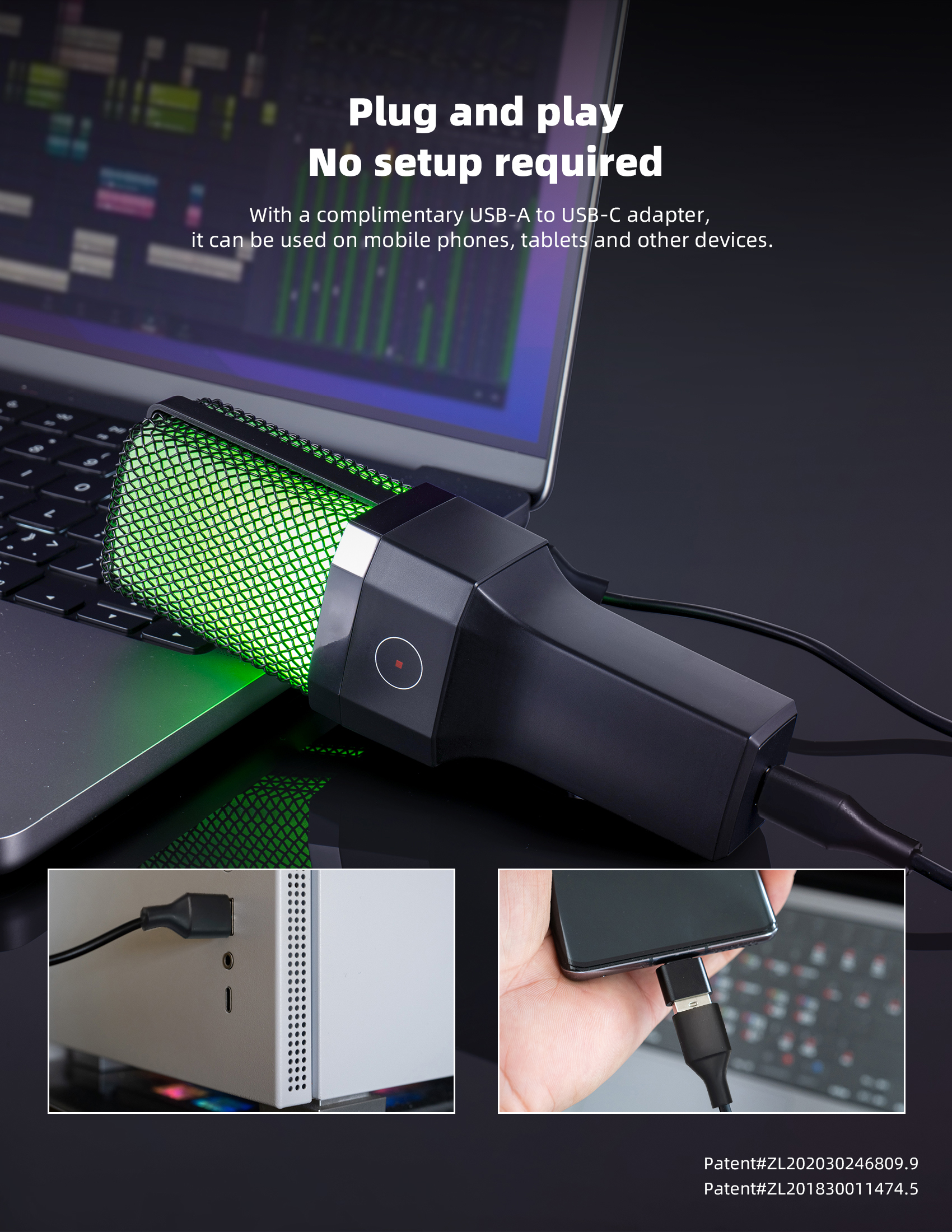 Condenser microphone showing adjustable desktop stand