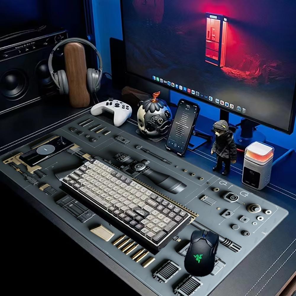 Gaming Mouse Pad Tactical Rifle Blueprint Neon Desk Mat - Image highlighting product features