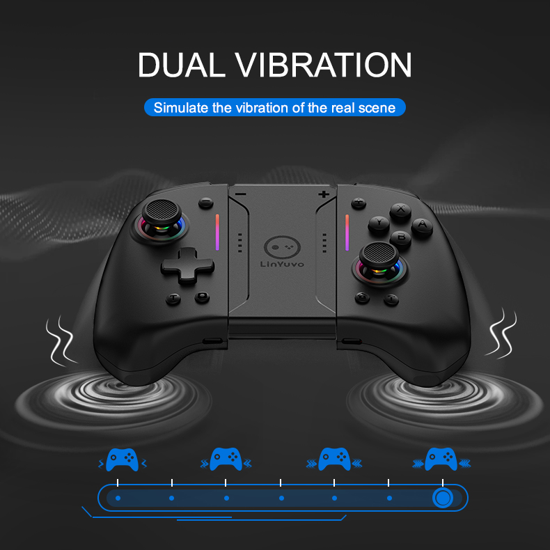 Wireless Bluetooth gamepad controller with non-linear trigger buttons for Nintendo Switch