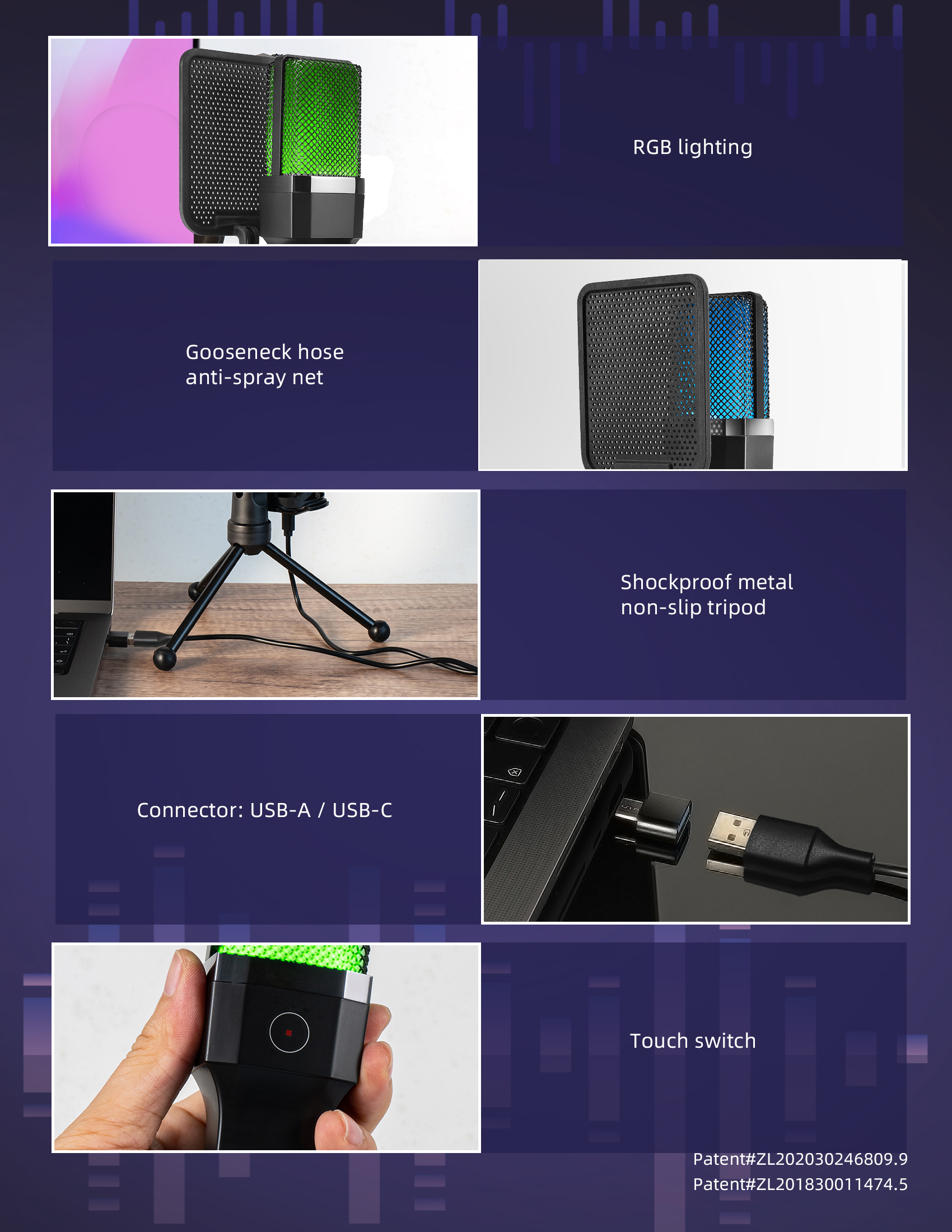 Gaming microphone with vibrant RGB color modes