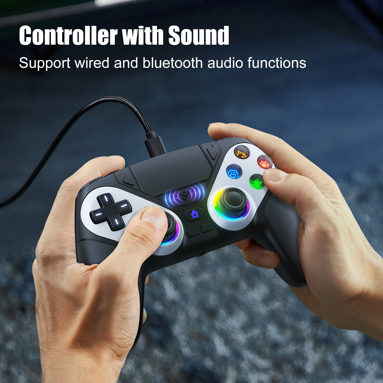 Wireless PS5 Gaming Controller with RGB and Turbo - Sleek profile against neutral background