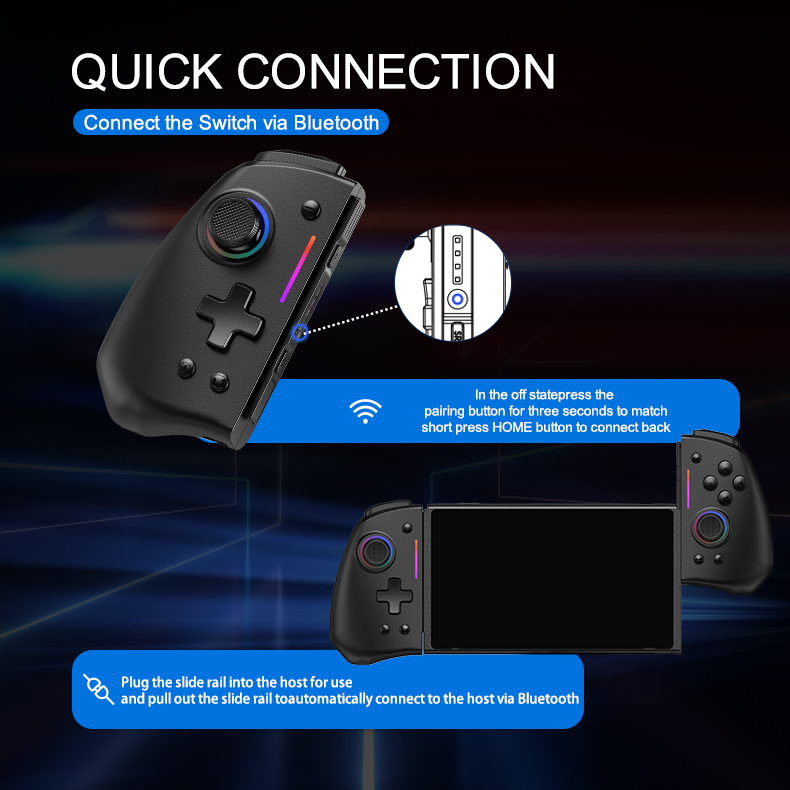 Wireless Bluetooth gamepad controller with non-linear trigger buttons for Nintendo Switch
