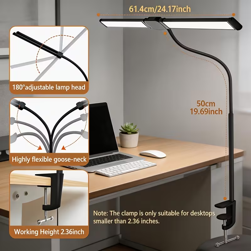 LED desk lamp showing three color modes