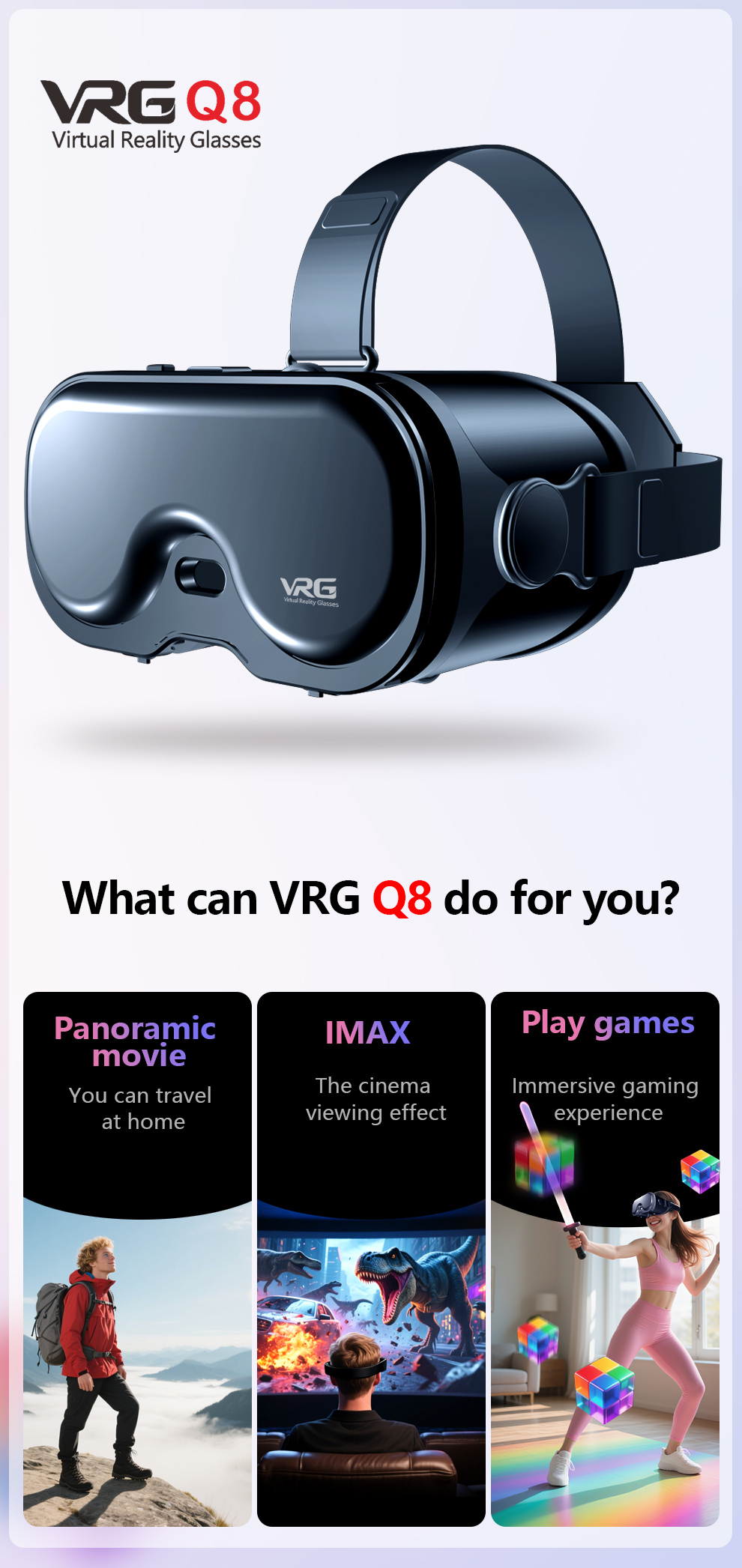 VR glasses with lenses and built in headphones