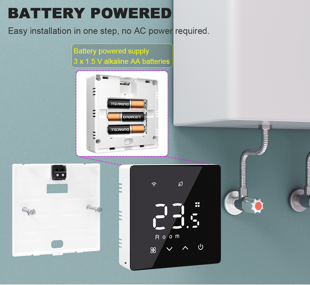 Smart thermostat screen showing temperature settings