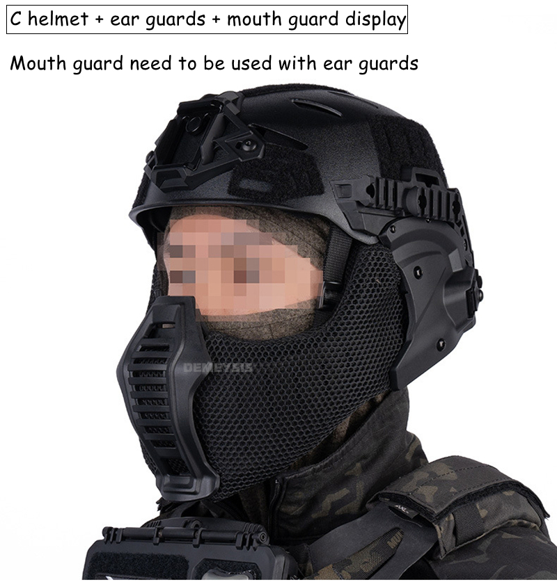Tactical full coverage helmet with ear protection and mask