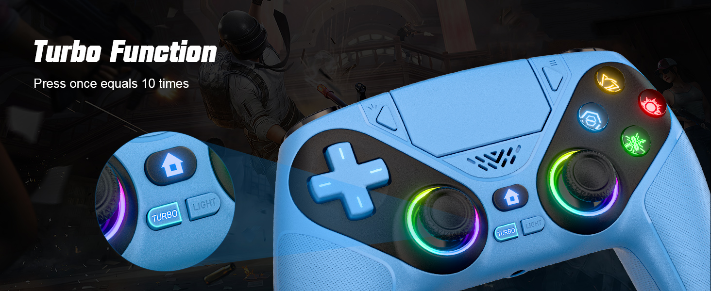 Wireless PS5 Gaming Controller with RGB and Turbo - Sleek profile against neutral background