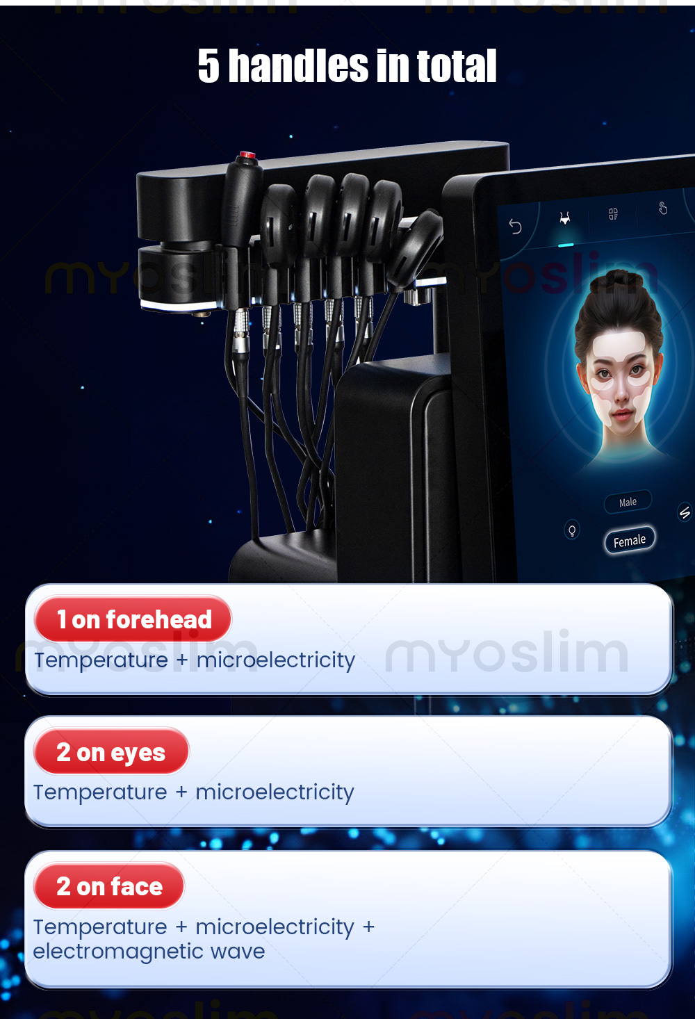Facial zone diagram showing placement of five treatment handles