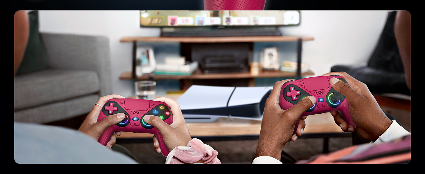 Wireless PS5 Gaming Controller with RGB and Turbo - Modern style featured in daily use