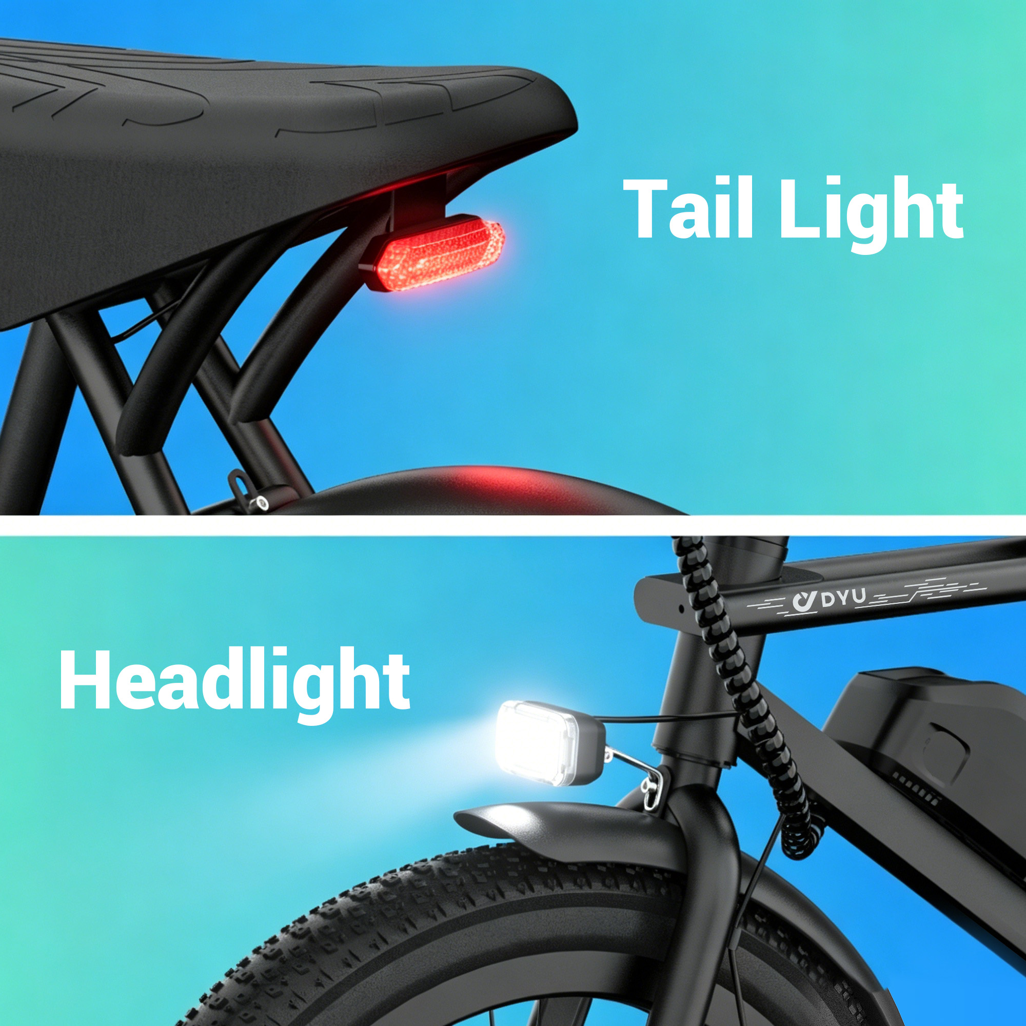 Close-up of the fat tire and dual disc brake system