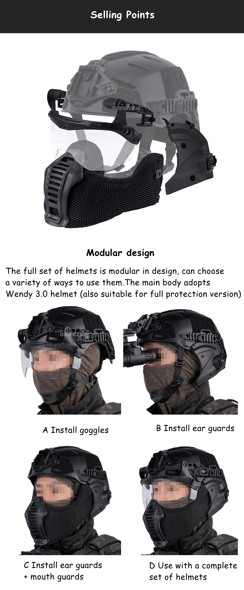 Tactical helmet with hook and loop panels for id markers