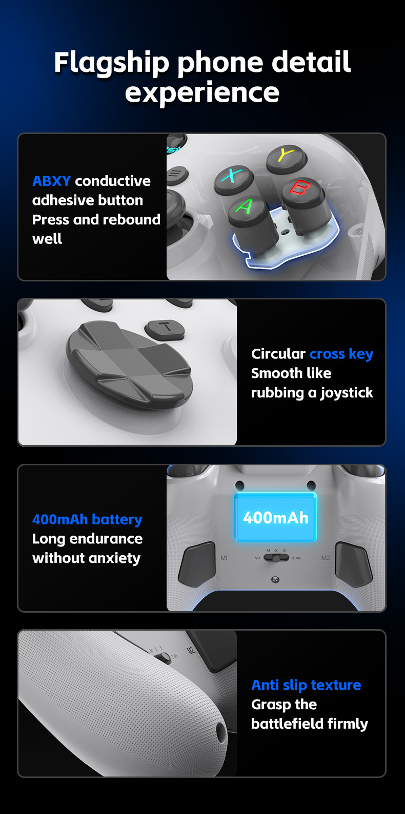 Wireless Mobile Game Controller for Switch PC Android iOS - Compact design captured from top angle