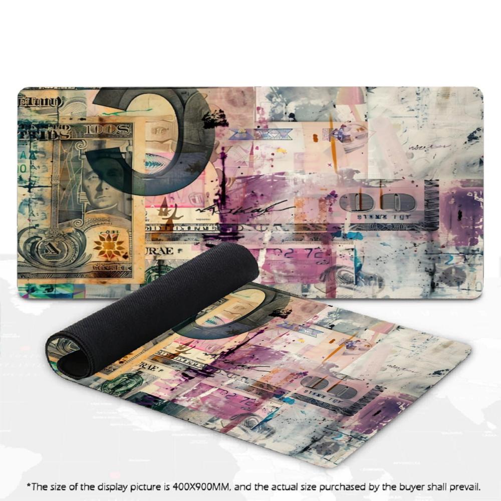 XXL Gaming Mouse Pad Money Design Large Desk Mat - Product shown with accessories