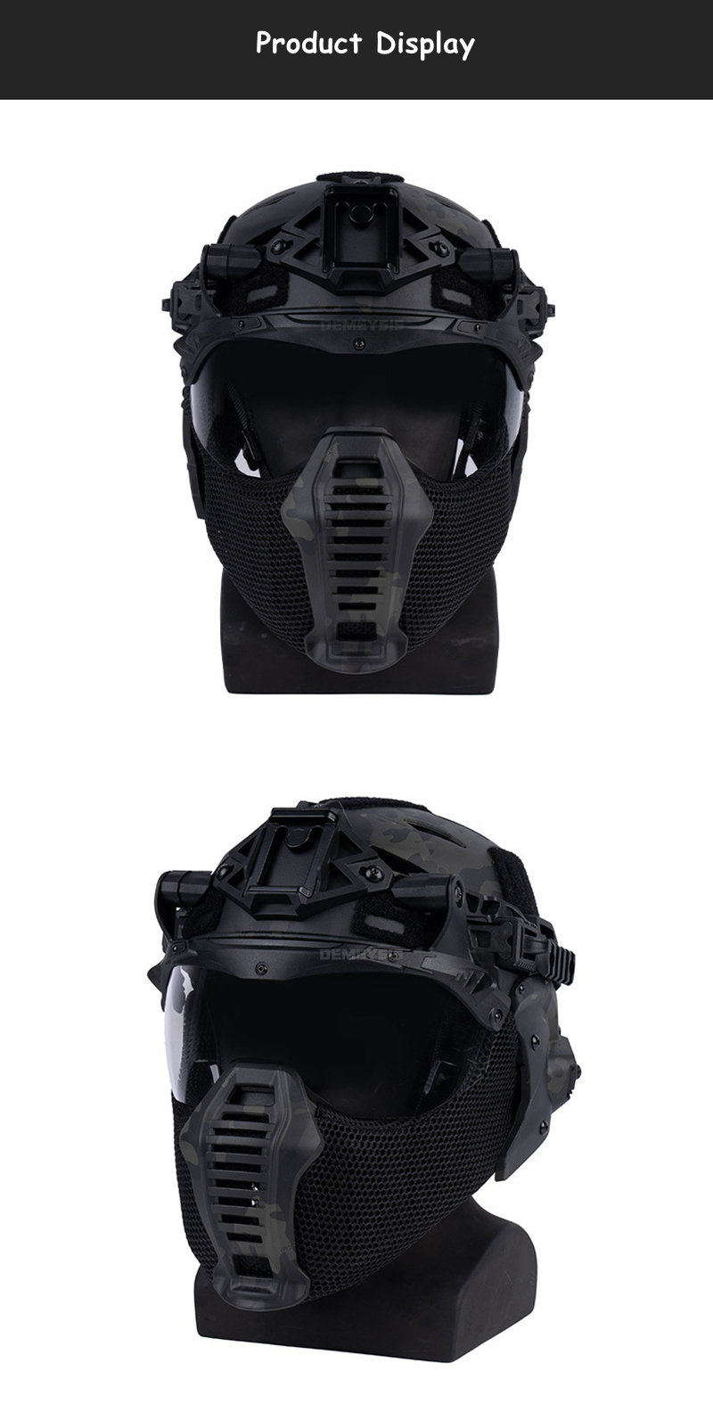 Full protective airsoft helmet featuring flip down tactical goggles